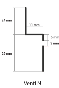 Schéma ventilační lišty Venti N